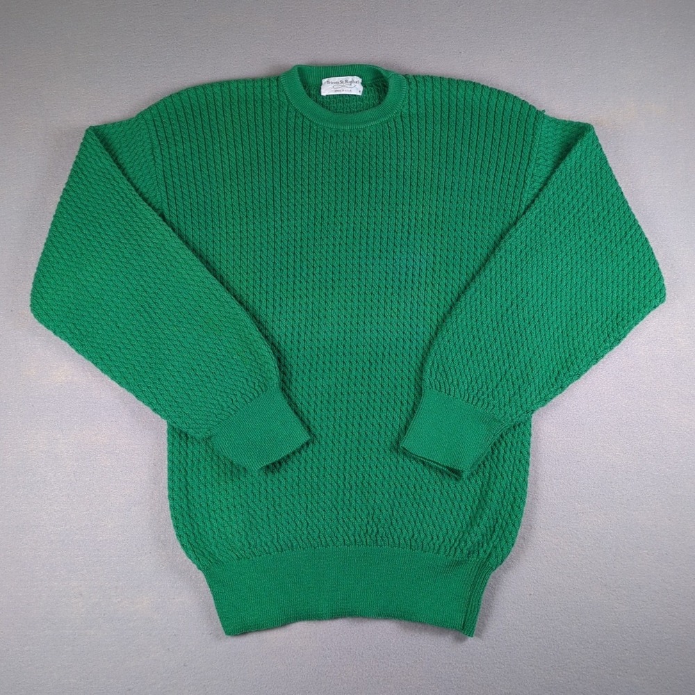 Vintage Tricots St Raphel Sweater Mens Medium Green Grandpa Chunky Knit Cotton